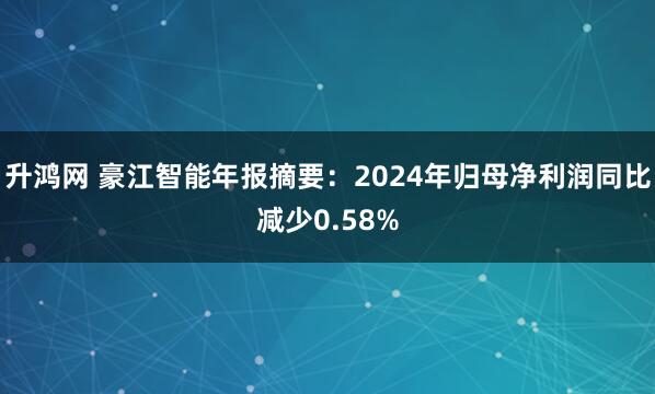 升鸿网 豪江智能年报摘要：2024年归母净利润同比减少0.58%