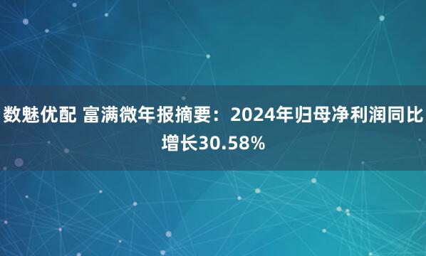 数魅优配 富满微年报摘要：2024年归母净利润同比增长30.58%