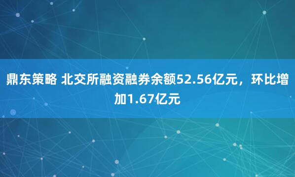 鼎东策略 北交所融资融券余额52.56亿元，环比增加1.67亿元